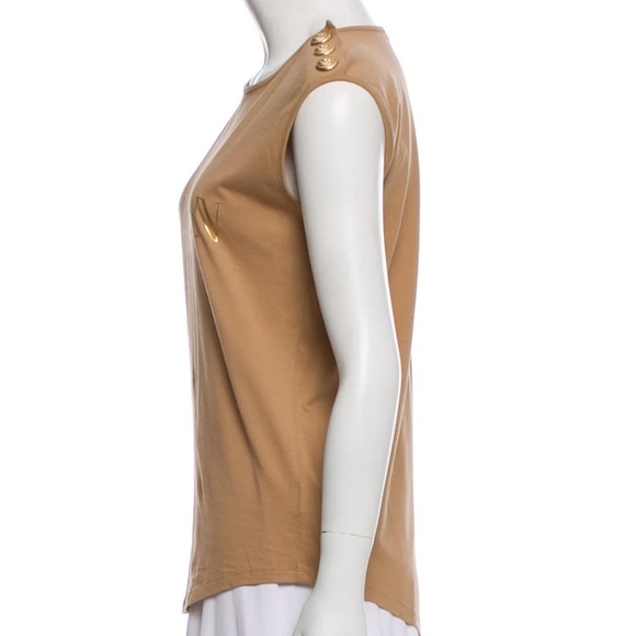Balmain Beige Logo Printed Gold Button Embellished Sleeveless T-Shirt - 36 - Picture 3 of 9